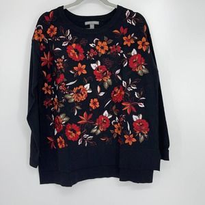 JESSICA LONDON BLACK MULTICOLOR FLORAL DESIGN PULLOVER SWEATER SIZE 12